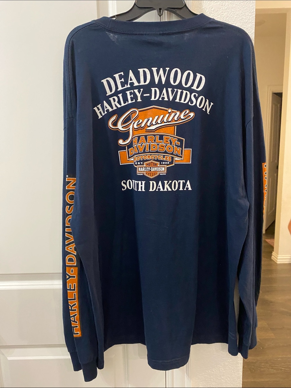 Harley-Davidson Navy Long Sleeve Tee with Orange and White Logo